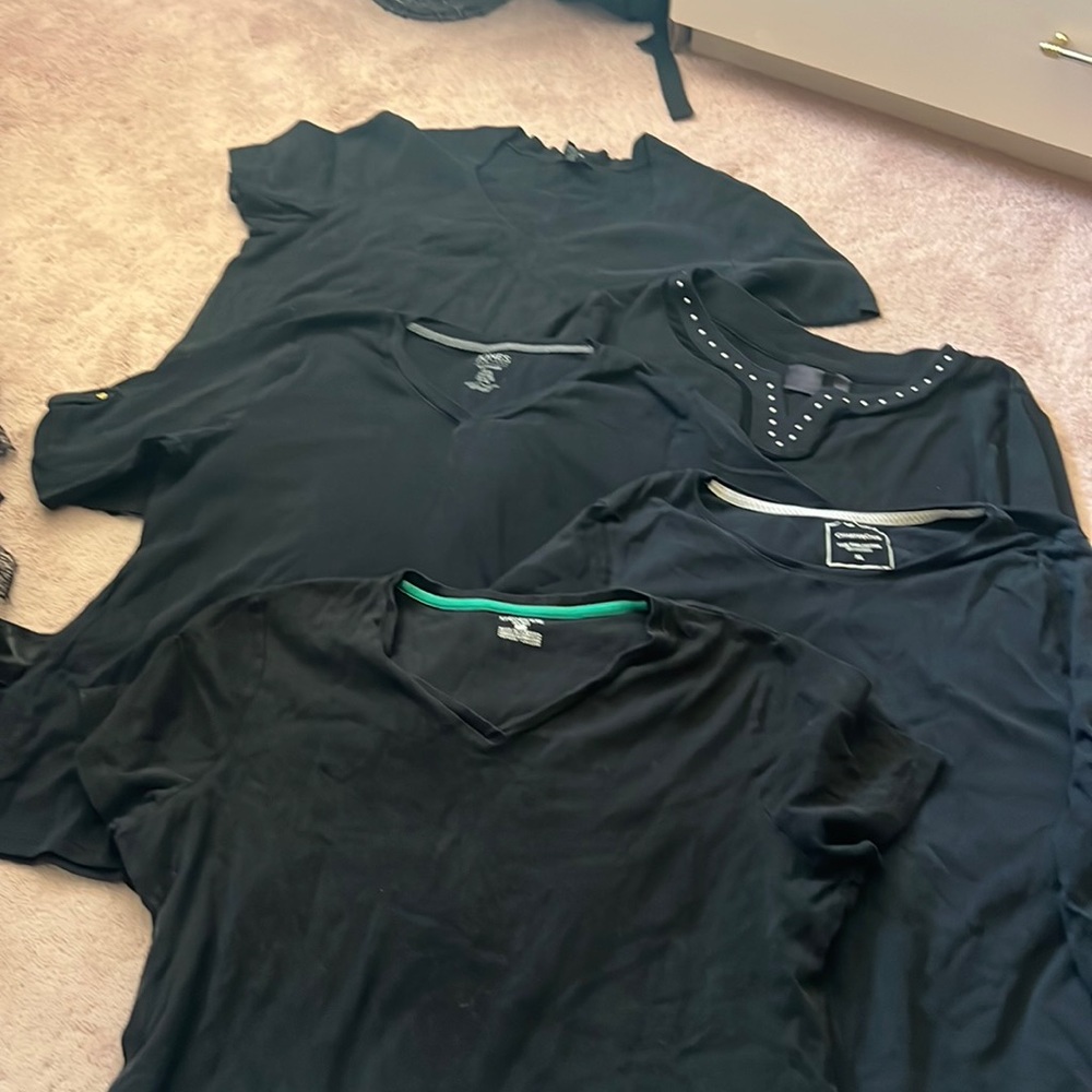 5 black sweaters - 3 short sleeve and 2 long sleeve